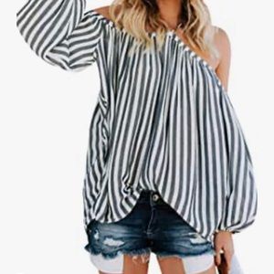 Oversized,White and grey stripe top